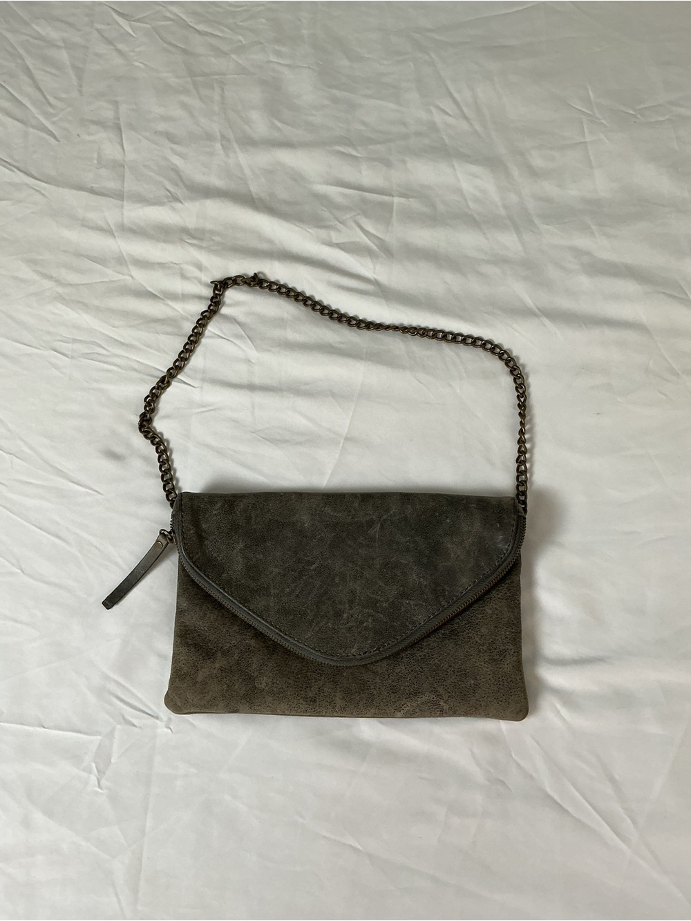 J. Crew Distressed Gray Envelope Shoulder Bag with Chain Strap